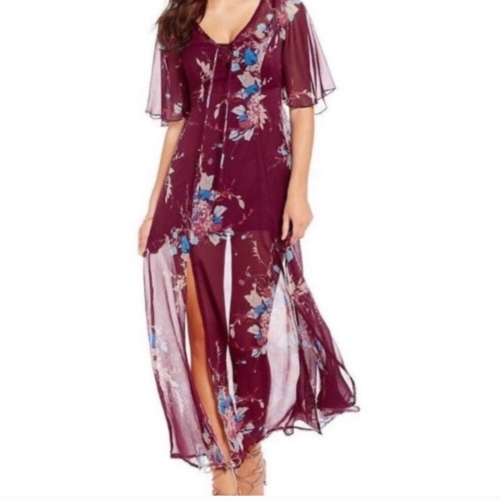 Band of Gypsies Floral Burgundy Maxi Dress